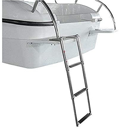 2+1 Step Boat Boarding Ladder,316 Stainles Steel Telescoping Folding Ladder,Out Of Sight Under Platform Boat Ladder,For Marine Boat Yacht Swimming Pool (Silver 2+1 Steps)