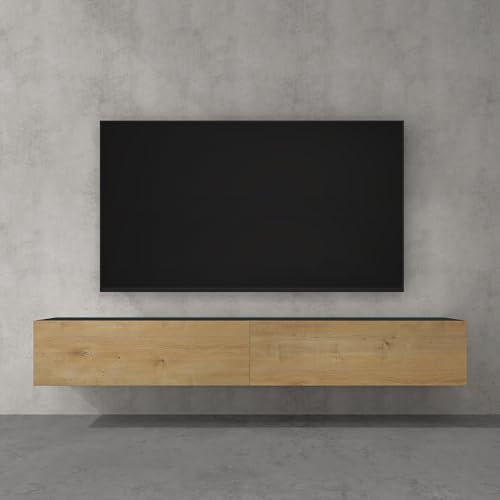 doporro Mobile Porta TV Sospeso 200 cm con 2 Ante Antracite Opaco e Marrone Chiaro, Credenza Bassa da Soggiorno Salotto, Madia Consolle Bicolore per TV Fernsehschrank02