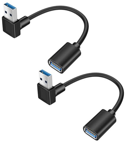 YACSEJAO 90 Grad USB 3.0 Verlängerungskabel 2Pack 0.5FT/15CM USB Typ A Stecker zu Buchse 5Gbps Datenübertragung Extender Adapter Kabel (Winkel unten)