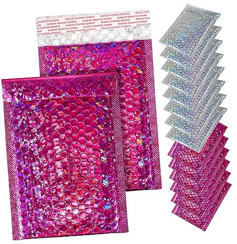 Gatuida 16 Stück Selbstklebende Luftpolstertaschen Pet Gepolstert Holografische Versandtaschen in Silber Rosarot Robust Für Kleine Unternehmen Und Versand