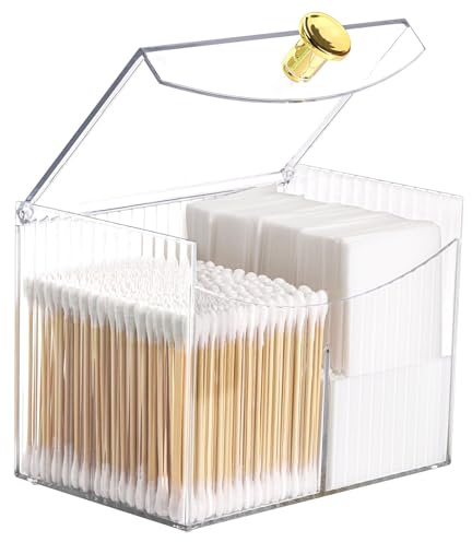 Tbestmax Qtip Halter Spender 2 Abschnitte Transparent Badezimmer Organizer 2 Gitter Wattestäbchen/Pad/Ball Halter Behälter Kosmetik Aufbewahrung für Schminktisch