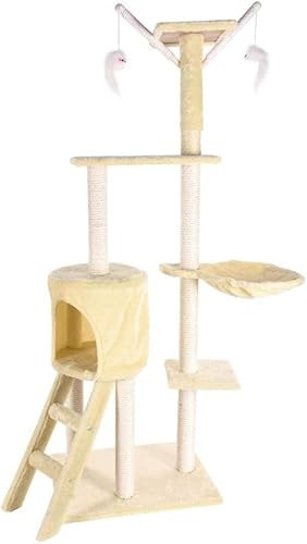 Cat Apartments Solid Wood Winter Cat Climbing Frame Cat Nest Small Cat Toy and Sisal Cat Villa Cat Springboard Cat Tree Tower (Color : Yellow, Size : 48X34X138CM) (Yellow 48X3