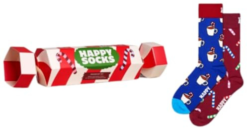 Happy Socks 2-Pack Holiday Striped Cracker Gift Set - Dark Red (UK, Alpha, S, M, Regular, Regular, Dark Red)