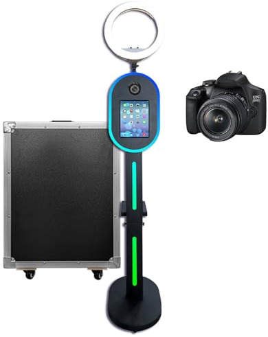 Tragbare Fotokabine, kompatibel mit iPad 25,9 cm, 27,7 cm, 27,9 cm, 32,8 cm, 33 cm, mit RGB-Lichtschalenständer, Selfie-Photobooth-Maschine für Veranstaltungen (Schwarz, Maschine + Kamera)