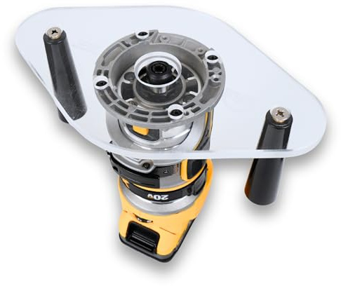 WOOD GRAIN JUNKIE® TrimFit Pro® Dual Grip Router Base Plate Compatible with DeWalt DWP611 & DCW600B, 6”x10” Clear Acrylic Base with Handles, Fits Standard Guide Bushings, Made in USA