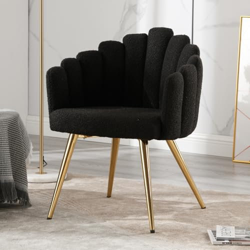 Ya-Home Sessel Kunstfell mit goldenen Metallbeinen gepolsterter Armlehnensessel Polsterstuhl für Wohnzimmer/Schlafzimmer, Schwarz