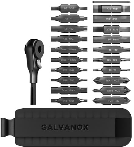 Galvanox 22PC Accessories Set, Compatible with Leatherman Multi-Tools [59HRC] Hardened Double-Sided 21 Piece Bit Kit with Flat-End Ratchet Driver and Sheath Holder (Black)