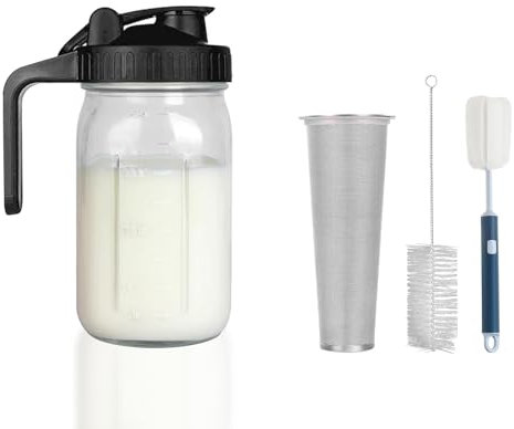Cold Brew Coffee Maker Pitcher - Thick Glass Mason Jar with Stainless Filter,Leakproof Flip Lid, Ergonomic Handle for Iced Coffee, Tea, Lemonade, Homemade Drinks (Black - 32oz)
