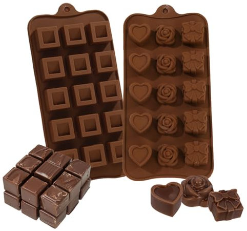 Auriselle Stampo per Cioccolato Alimentare in Silicone Profondo 2 Pezzi Rivestimento Antiaderente Stampo in Silicone Cioccolato Profondo Stampo Quadrato e Fiori a Forma di Cuore