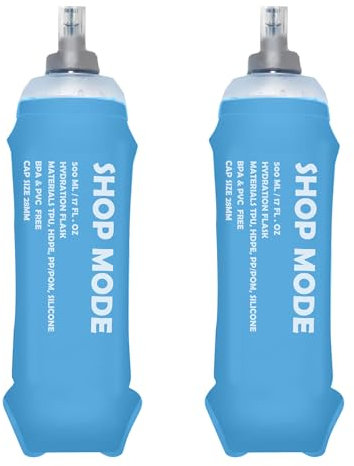 Shop Mode Soft Flask Running Water Bottle 2 x 500ml – Collapsible Water Bottle for Hydration Vest | LeakProof, BPA & PVC Free Flexible TPU for Camping, Running, Hiking, Cycling