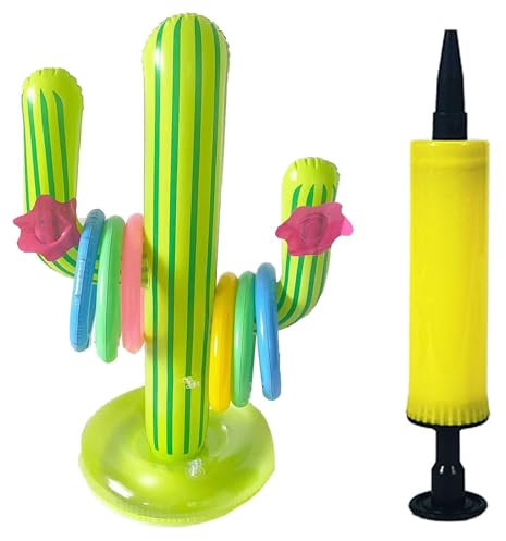 Pool Party Decorations, Hawaiian Party Decorations, Inflatable Cactus Toy with 6 Rings, Mexican party decorations, Inflatable Games for Kids, Family, and Summer Celebrations, Includes Mini Pump
