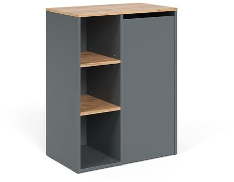 Vicco Badschrank Viktor, Anthrazit/Goldkraft Eiche, 68 x 88.2 cm | mit offenen Regalen und Wäschekorb, mit integriertem Wäschekorb zur diskreten Aufbewahrung