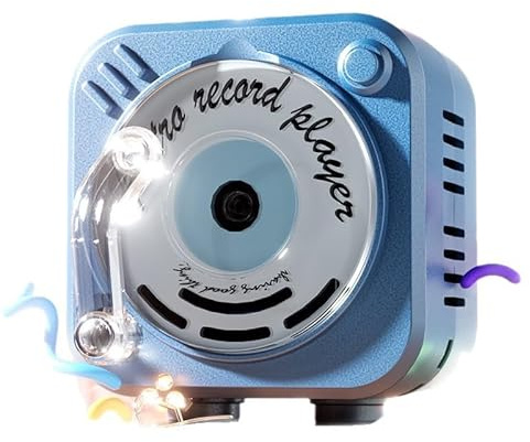 Mini Rotating LED CD Player Keychain with Mini Speaker & Loudhailer - Creative Handheld Megaphone Keychain， Blue (1, Blue)