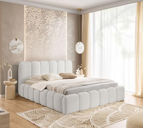 FURNISTAR Polsterbett MIA mit Bettkasten, Bett 120x200, Bubble Bett, Doppelbett mit Stauraum und Lattenrost, Boxspringbett-Optik, ohne Matratze, Schlafzimmer - Hellgrau