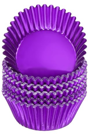 sourcing map 100 Count Purple Foil Muffins Cupcake Liners Standard Size Metallic Baking Cups Wrappers Greaseproof for Party Wedding Birthday