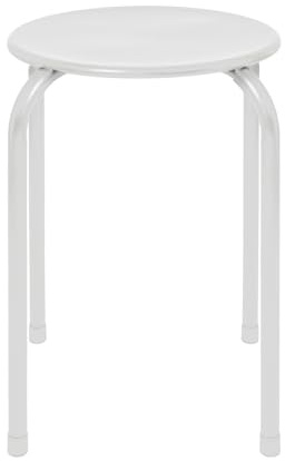 Harbour Housewares Metal Stacking Stool - Matt White - 1x Adults Small Stackable Kitchen Dining Breakfast Bedroom Vanity Dressing Table Sitting Room Office Chair Chairs Seat Set