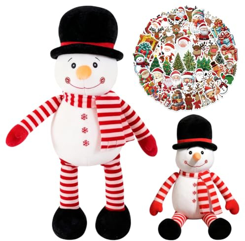 SYTTNUM Schneemann Plüschtier,Weihnachtsaufkleber, Stofftier Schneemann, Kuscheltier Snowman Plush, Weihnachtsstil Schneemann Weihnachtsplüschpuppe-25cm