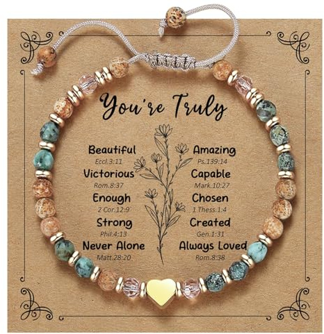 Bracelet femme pierres naturelles avec perles et cœur doré – bracelet femme ajustable style amitié et inspiration – bijoux élégant pour maman, sœur, amie, ado fille – Cadeaux d'anniversaire et de Noël