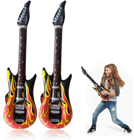 dinghaole 2 Stück Aufblasbare Gitarre, Aufblasbares Rock Musikinstrument Luftgitarre, 90 cm Aufblasbares Rock Musikinstrument, Aufblasbare Party Gitarre für Mottopartys und Karneval