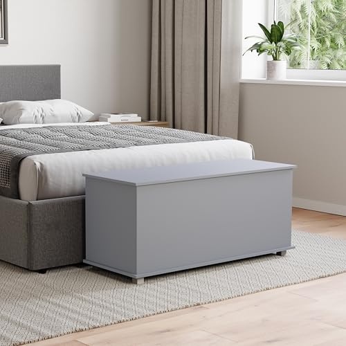 Vida Designs Leon Storage Ottoman, Wood in Grey, 100x40x48cm – Ottoman Storage Bench with Lift-Up Lid, Ideal for Toys, Bedding & Footstool Use