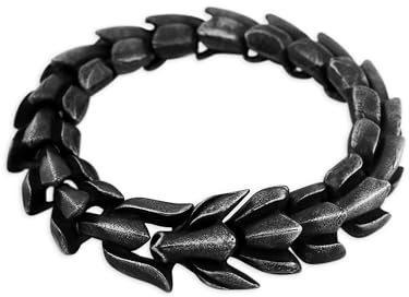 Hanary Viking Oxidized Steel Dragon Bracelet, Stainless Steel Ouroboros Jormungandr Link Chain Bracelet, Viking Jewelry Gift for Men
