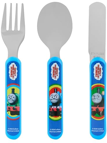 Thomas The Tank Engine 3 Piece Cutlery Set – Metal, Reusable Children's Knife, Fork & Spoon, Kids-Size, Made from Food-Safe Stainless Steel & ABS Plastic – for 36 Months & Up