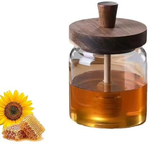 Dilizhilimei Honigspender, 500ml Honiggläser,Honigglas mit Honiglöffel, Honigspender Tropffrei Glas, Honigglas aus Glas für Sirup Bienenstock Küche Speicherung