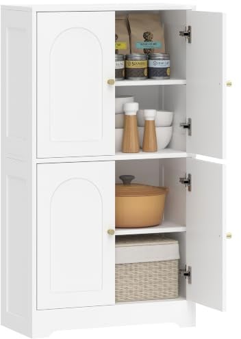 HOMCOM Küchenschrank mit 2 Verstellbaren Regalböden Weiß 60 x 30 x 110 cm