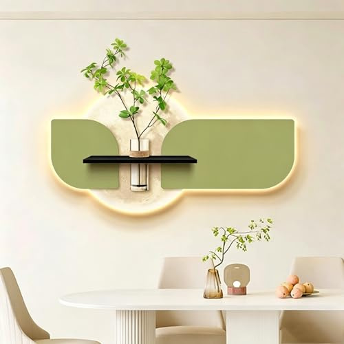 VSLreoiFX Led wandbilder minimalistisch，3D beleuchtete Leinwand mit Vasen- und Pflanzenregal，Moderne Wanddekoration für Wohnzimmer und Esszimmer(A,80cm/31.5in)