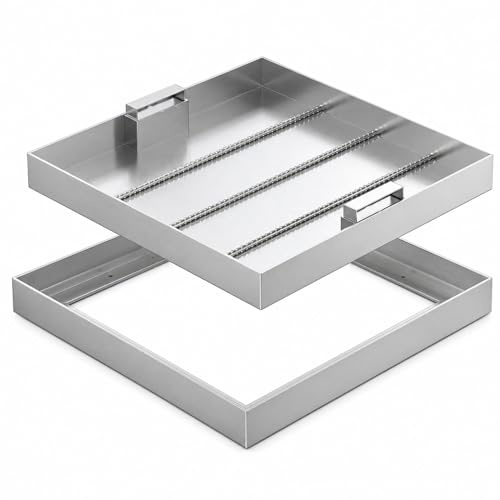 Morlinca Chiusino Pozzetto in Acciaio Inox con Telaio, Chiusino Piastrellabile 300-800 mm, Altezza 50 mm, Copertura Pozzetto per Giardino Terrazza Cortile Pavimento Esterno,700x700mm