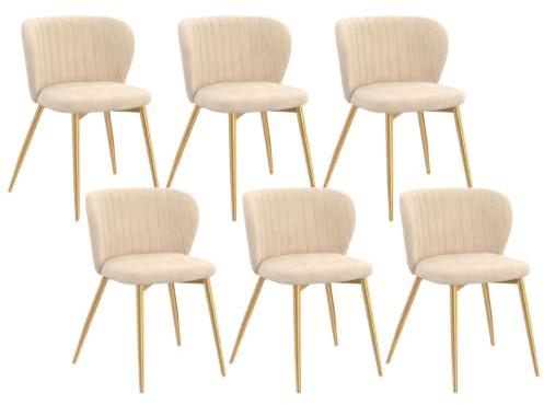 IDMarket - Lot de 6 chaises Kasia en Velours Beige Pieds dorés