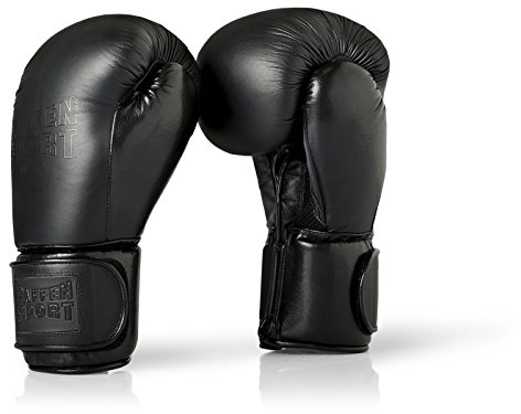 Paffen Sport Black Logo Echtleder-Boxhandschuhe für das Sparring und Training – schwarz – 14UZ