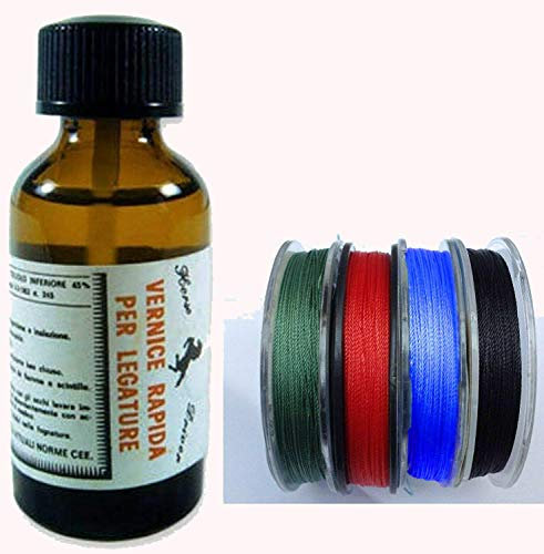 Vernice Colla Riparazione canne da Pesca per Anelli Filo Legature Kit (Filo Nero)