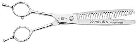 EHASO Hundeschere Modellierschere Revolution Profi Fellschere Linkshand für Hunde | 22 cm gerade | 32 zahnig, mittel| Hochwertige Hundescheren direkt aus Solingen | Langlebig und hochwertig