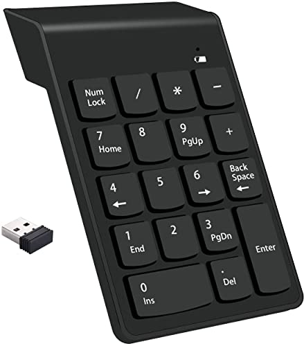 cimetech Wireless Numeric Keypad, 2.4G Portable Mini Numpad with USB Receiver 18Keys Office Calculating Number Pads for Laptop, Notebook, Desktop, Computer, PC (Black)