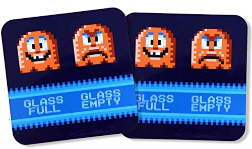 Fördeblau Pixel-Art Getränke-Untersetzer-Set | 'Glass Full & Empty' Design | 2er Pack | Quadratische Retro-Gaming Coaster | Ideal für Gamer und Digital Nostalgiker