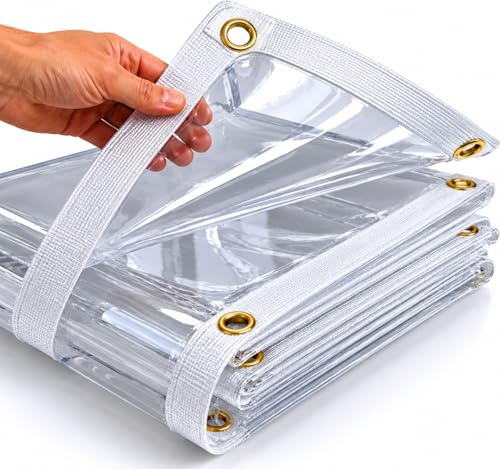 JZSTRONG Plane 2x3m Transparent 746g/m² Wasserdicht mit Ösen Abdeckplane PVC 0,50mm Strapazierfähig Wetterfest Faltbar Schutz Reißfest Verstärkter Rand Rostfrei UV-Stabilisiert Schimmelresistent