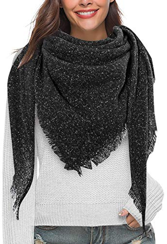 Yuson Girl Schal Damen Kariert Winterschal Quadratisch Deckenschal Weicher Warmer Halstuch Herbst Winter Schal Modeschal mit Tartan Plaid Muster 130 * 130 cm(Schwarz-1)