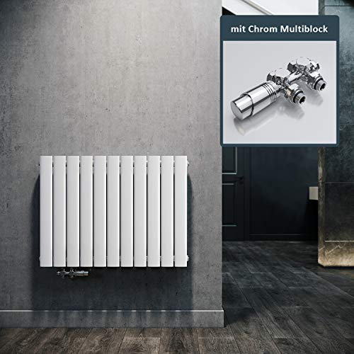 Radiador de diseño elegante horizontal con bloque cromado de 630 x 847 mm, una sola capa, cromado, para cuarto de baño, panel de conexión central, radiador plano