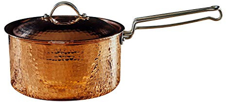 Sertodo Copper Casserole avec couvercle | 2,5 l, 20,3 cm de diamètre x 10,2 cm de profondeur | Doublure en étain naturellement antiadhésive, corps en cuivre pur | Système de poignée breveté