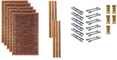 TETZNER & JENTZSCH Zäune Fresno 3 I Sichtschutz Zaun 120 x 180 cm Braun I Gartenzaun aus Holz für den Sichtschutz I Zaun aus Weidengeflecht I Holzzaun Komplettset mit Trennwand für den Windschutz