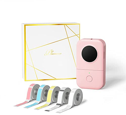 Phomemo D30 Bluetooth Etikettendrucker - Beschriftungsgerät Selbstklebend Mini Etikettiergerät,Label Printer mit 5 Rollen etikettenpapier Geschenkbox,Labelmaker Geeignet für Haushalt und Büro - Rosa