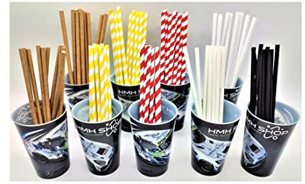 HMH-Shop Strohhalme Papier Ø 6mm / 8mm x 210mm / 240mm Trinkhalme Kraftpapier Jumbo XXL Einweg Partyhalm Weiß Gelb rot braun schwarz Papierhalme (100 Stück Ø6mm x 210mm, Braun)