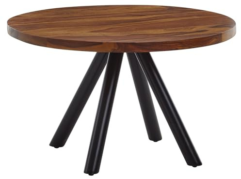 FineBuy Couchtisch Rund 60x60x35 cm Sheesham Massivholz, Metallbeine | Wohnzimmertisch Industrial, Sofatisch aus Echtholz mit stabilen Beinen, handgefertigt, jedes Stück ein Unikat
