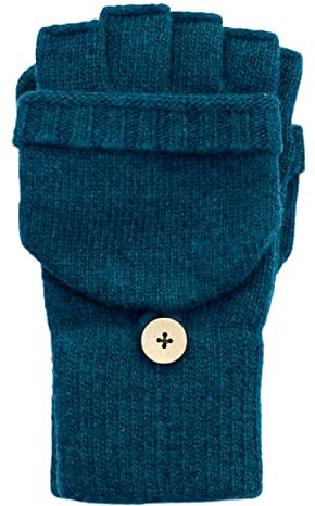 FosterNatur, Damen/Herren Wollhandschuhe Winterhandschuhe mit Klappe, 100% Schurwolle extrafine (7, Petrol)