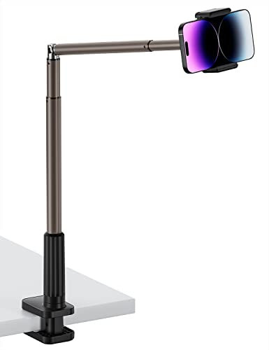 Viozon 3.5-6.7 Phone Holder, Flexible Long Arm,Overhead Mount,360° Angle Adjustable,Aluminum Alloy, C Clamp for Headboard Bedside&Table&Desk,Compatible with iPhone 14 Plus/Pro Max XR X Plus