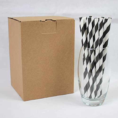Black & White Striped Paper Straws (8mm x 200mm) - Pack Size 250 - FSC Certified/Food Safe/PFAS Free/Biodegradable/Eco-Friendly/Durable/Ideal for Milkshakes & Smoothies