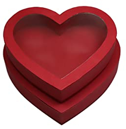 Manoczy 25,4 cm große Geschenkbox aus Pappkarton in Herzform mit transparentem Deckel, 2er-Set (L/M) (rot, herzförmig)