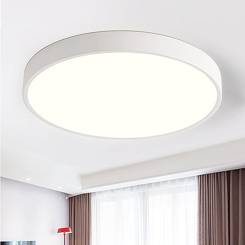 Style home 48W Deckenleuchte LED Deckenlampe Ø50x4cm,Warmweiß 3000K,ultraslim runde Lampe aus Metall, für Wohnzimmer Schlafzimmer Büro Küche Diele Flur (Weiß)