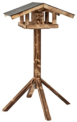 Dehner Natura Wildvogel-Futterhaus Karwendel, geflammt, inkl. Ständer, 127.2 x 84.3 x 84.3 cm, Fichtenholz/Bitumen, braun/schwarz
